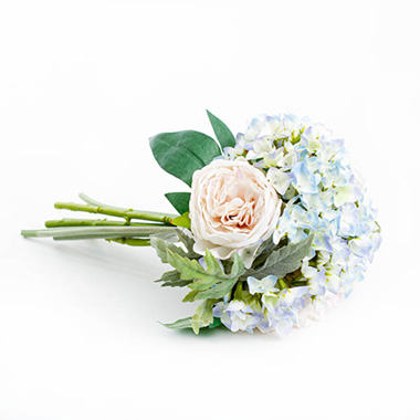 Penny Peony Hydrangea Bouquet Pink Blue (35cmH)