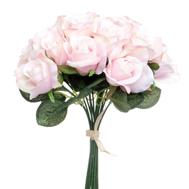 Artificial Rose Bouquets - Lavina Rose Bud Bouquet 18 Heads Pink (33cmH)