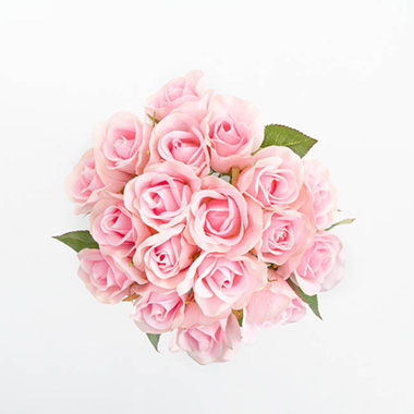 Lavina Rose Bud Bouquet 18 Heads Pink (33cmH)