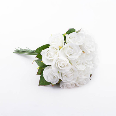 Lavina Rose Bud Bouquet 18 Heads White (33cmH)