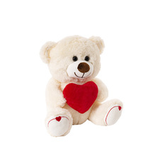 Valentines Day Soft Toys - Teddy Bear With Red Heart on Paw Cream (26cmST)