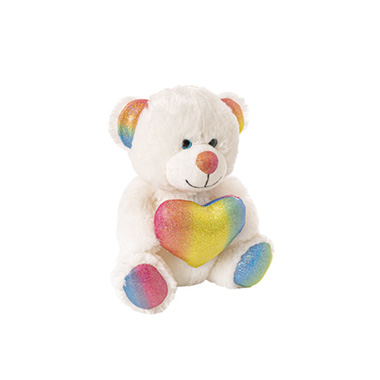Valentines Teddy Bears - Rainbow Bear With Love Heart White (23cmST)