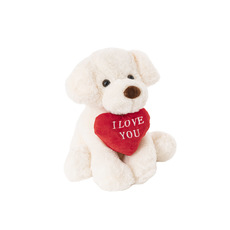 Dog Soft Toys - Fluffy Puppy With Heart White (26cmST)