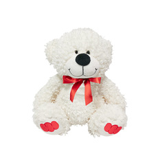 Mrs Cuddles Bear With Red Bow White (26cmST)