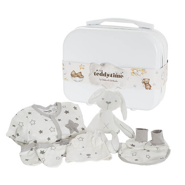 Soft Toys - Baby Gift Sets - Star Print 100% Cotton Baby Gift Case Set 8 Grey