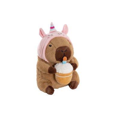 Jungle Animal Soft Toys - Capybara w Cupcake & Unicorn Hat Plush Toy Brown (25cmST)