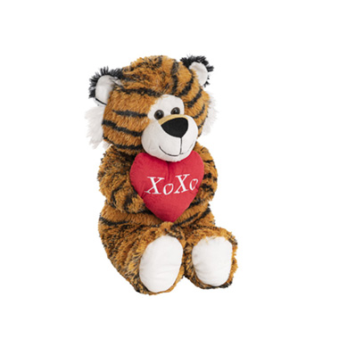 Jungle Animal Soft Toys - Bruno Tiger Holding Xoxo Heart Brown (30cmST)