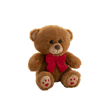 Valentines Day Soft Toys - Teddy Bear Aiden w Red Bow Plush Soft Toy Brown (20cmST)