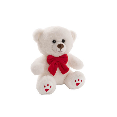 Valentines Day Soft Toys - Teddy Bear Aiden w Red Bow Plush Soft Toy White (20cmST)