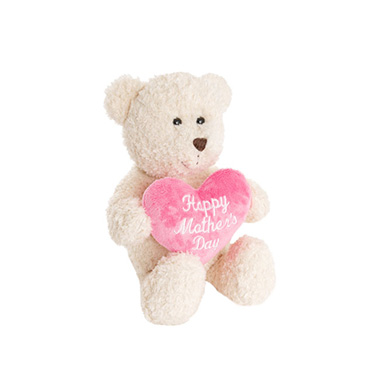 Mothers Day Soft Toys - Brady Teddy Bear w Happy Mothers Day Heart White (20cmST)