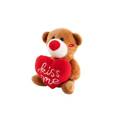 Valentines Day Soft Toys - Kiss Me Teddy Bear Mini Plush Toy Red & Brown (14cmST)
