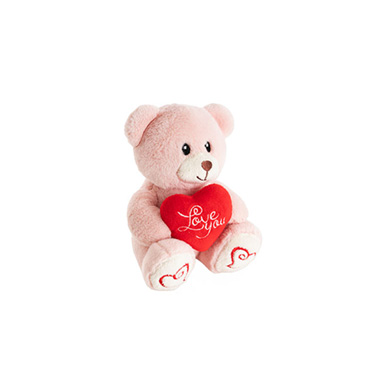 Valentines Day Soft Toys - Mini Teddy Bear Alfie w Love You Heart Dusty Pink (14cmST)