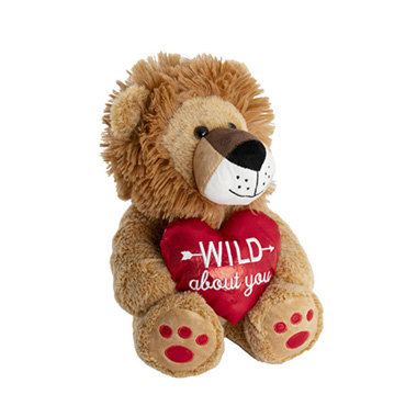 Valentines Day Soft Toys - Leo Lion Plush Toy w Wild About You Heart Brown (25cmST)