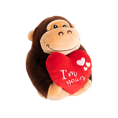 Valentines Day Soft Toys - Champ the Gorilla Plush Toy w Im Yours Heart Brown (25cmST)