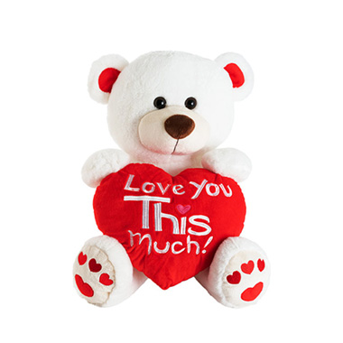 Valentines Day Soft Toys - Teddy Bear Chubbs w Love You This Much Heart White (30cmST)