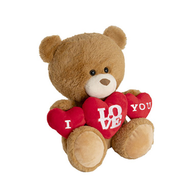 Valentines Day Soft Toys - Teddy Bear Barney w Triple Love Hearts Brown (25cmST)