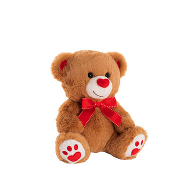 Valentines Day Soft Toys - Sweetheart Teddy Bear Molly w Red Nose & Bow Brown (25cmST)
