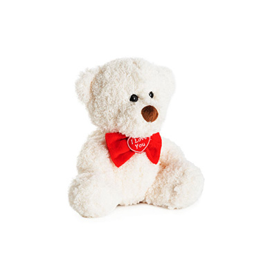 Valentines Day Soft Toys - Mr Teddy Bear w Red Bow White (20cmST)