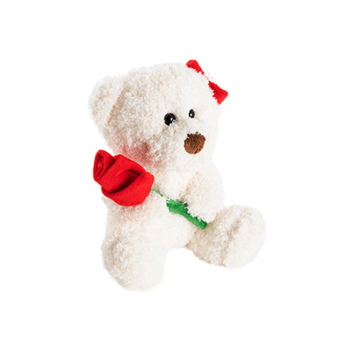 Valentines Day Soft Toys - Mrs Teddy Bear w Red Rose White (20cm.ST)