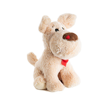 Valentines Day Soft Toys - Puppy Dash Plush Toy w Heart on Nose Beige (25cmST)