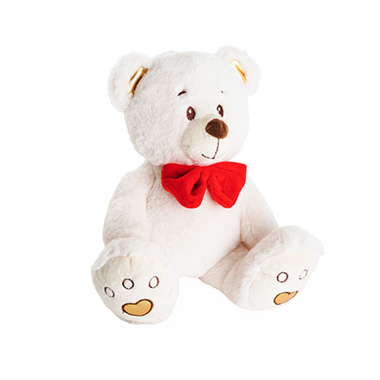 Valentines Day Soft Toys - Quincy Love Bear w Red Bow Gold & White (25cmST)