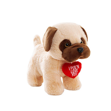 Valentines Day Soft Toys - Pug Jack w Love You Heart Plush Soft Toy Camel (26x24cmHT)