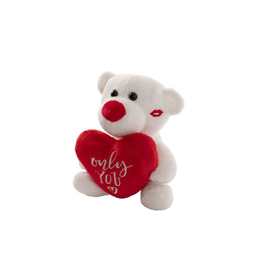 Valentines Day Soft Toys - Mini Teddy Bear Bob w Only You Heart Plush Toy White(14cmST)