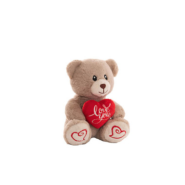 Valentines Day Soft Toys - Mini Teddy Bear Alfie w Love You Heart Warm Grey (14cmST)