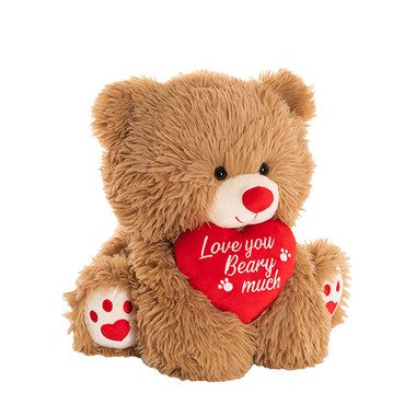 Valentines Day Soft Toys - Teddy Bear Cuddles w Love You Beary Much Heart Brown(35cmST)