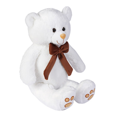 Kyle Bear With Brown Bow White (65cmST)
