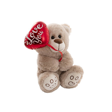Valentines Day Soft Toys - Teddy Bear Henry w Heart Balloon Plush Toy Brown (20cmST)