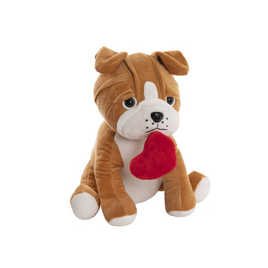 Valentines Day Soft Toys - Bulldog Chucky Plush Soft Toy w Red Heart Brown (25cm.ST)