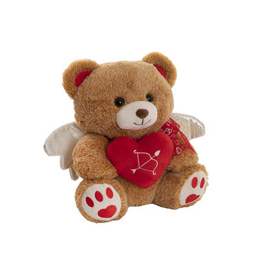 Valentines Day Soft Toys - Teddy Bear Cupid Plush Soft Toy w Red Heart Brown (25cm.ST)