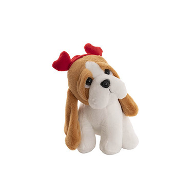 Valentines Day Soft Toys - Basset Sparkie Plush Dog Soft Toy w Hearts Brown (21cm.ST)