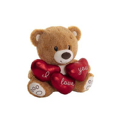 Valentines Day Soft Toys - Teddy Bear Theo w I Love You Hearts Brown (25cm.ST)