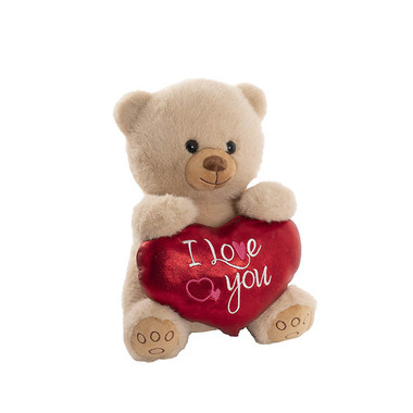 Valentines Day Soft Toys - Teddy Bear Gus w I Love You Plush Heart Beige (30cm.ST)