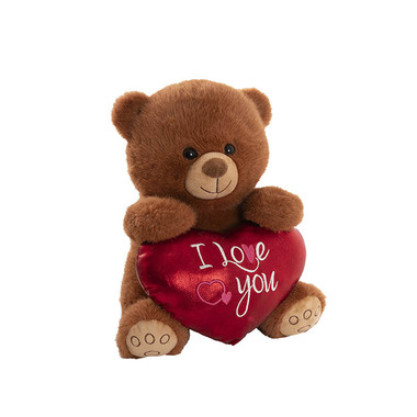 Valentines Day Soft Toys - Teddy Bear Gus w I Love You Plush Heart Brown (30cm.ST)