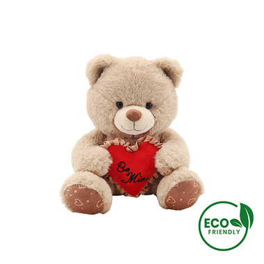 Valentines Day Soft Toys - Eco Teddy Bear Frederick w Be Mine Heart Brown (25cm.ST)