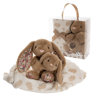Baby Gift Sets - Bunny Flora, Rattle & Blanket Gift Pack Brown (25cmH)