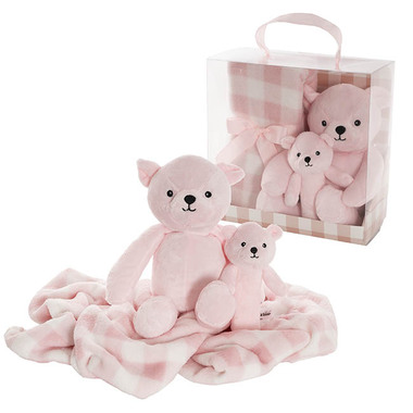 Baby Gift Sets - Teddy Bear Brody, BB Stick & Blanket Gift Pack Pink (25cmH)