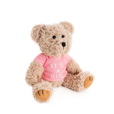 Personalised Teddy Bears - Teddy Bear Message Its a Girl Pink T Shirt (20cmHT)