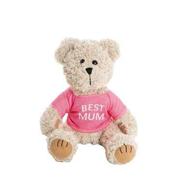 Teddy Bear Message Best Mum Hot Pink T Shirt (20cmHT)