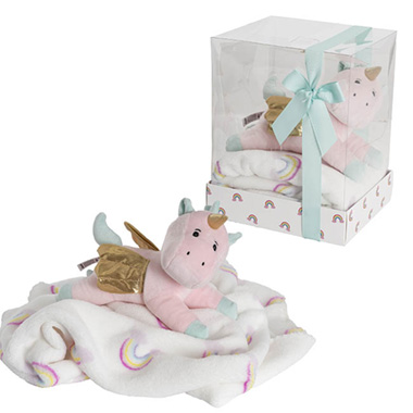Baby Gift Sets - Unicorn Pebbles & Blanket Gift Pack Pink (20x18x26cm)