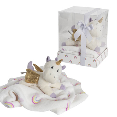 Soft Toys - Baby Gift Sets - Unicorn Pebbles & Blanket Gift Pack Purple (20x18x26cm)