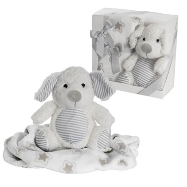 Baby Gift Sets - Cosmo Puppy & Blanket Gift Pack White (20x18x26cm)