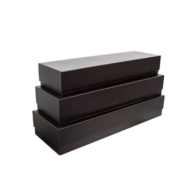 Rose Box Premium - Matte Rose Box Dozen Deep Lid Black Set 3 (75x21x11cmH)