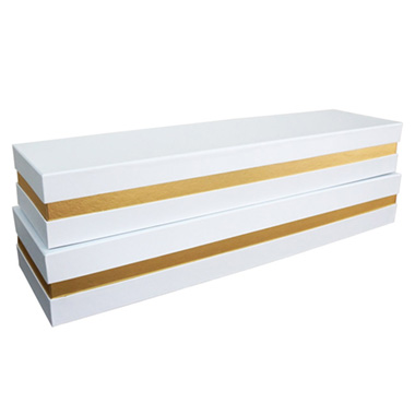 Rose Box Premium - Luxe Matte Rose Box Dozen White and Gold Set 2 (75x21x11cmH)