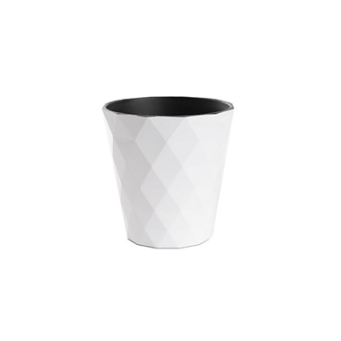 Flora Diamond Pattern Pot Round (16Dx16.5cmH) White