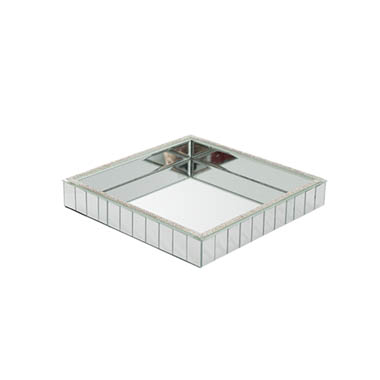 Decorative Trays - Bevelled Edge Mirror Strip Square Tray Silver (30x30x5cmH)
