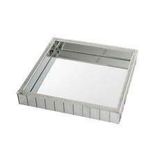 Bevelled Edge Mirror Strip Square Tray Silver (30x30x5cmH)
